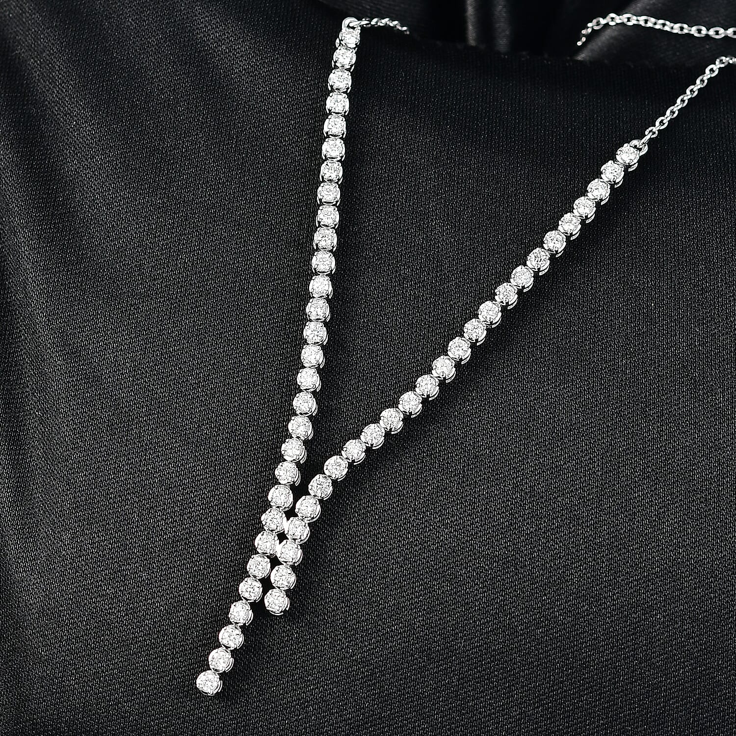 Luxuriant Lab Grown Diamond Line Necklace (Size - 20) in Rhodium OverlaySterling Silver, 2.00  Ct.